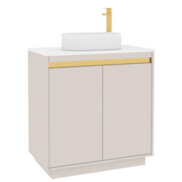 Royal Bathrooms Orion 800mm Warm Taupe Floor Standing Plain White Countertop Vanity Unit 2 Door With Lyon Basin & Brushed Brass Accent Trim - thumbnail 6