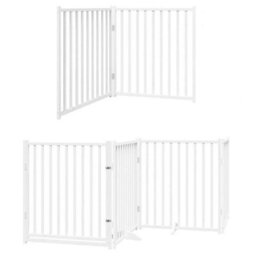 Walplus White Dog Gate With Door Foldable 6 Panels 480 Cm Poplar Wood 5 Panels + 1 Door - thumbnail 3
