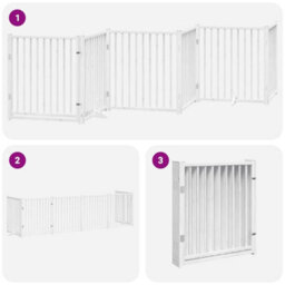Walplus White Dog Gate With Door Foldable 6 Panels 480 Cm Poplar Wood 5 Panels + 1 Door - thumbnail 6