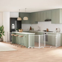 Walplus White Dog Gate With Door Foldable 6 Panels 480 Cm Poplar Wood 5 Panels + 1 Door - thumbnail 1