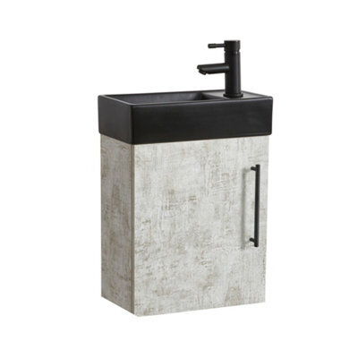 Homestylestore 400mm Grey Wall Hung Bathroom Vanity Unit Black Basin And Black T Bar Handle - image 1
