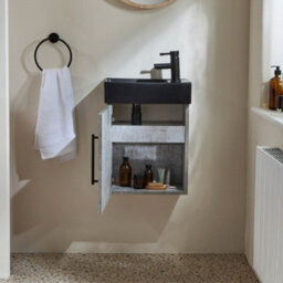 Homestylestore 400mm Grey Wall Hung Bathroom Vanity Unit Black Basin And Black T Bar Handle - thumbnail 2