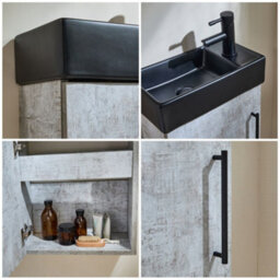 Homestylestore 400mm Grey Wall Hung Bathroom Vanity Unit Black Basin And Black T Bar Handle - thumbnail 3