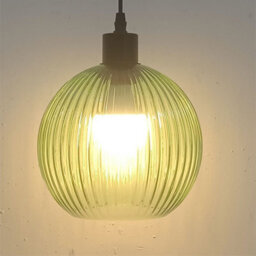 First Choice Lighting Betchley - Green Ribbed Glass Globe With Black Pendant Fitting - thumbnail 6