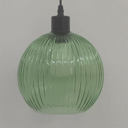 First Choice Lighting Betchley - Green Ribbed Glass Globe With Black Pendant Fitting - thumbnail 5