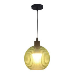First Choice Lighting Betchley - Green Ribbed Glass Globe With Black Pendant Fitting - thumbnail 2