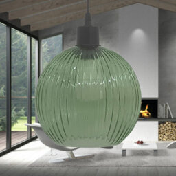 First Choice Lighting Betchley - Green Ribbed Glass Globe With Black Pendant Fitting - thumbnail 4