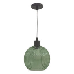 First Choice Lighting Betchley - Green Ribbed Glass Globe With Black Pendant Fitting - thumbnail 1