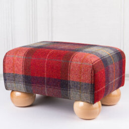 Small Tartan Footstool - Eltham Claret Red - Natural Gloss Bun Feet
