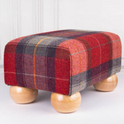 Small Tartan Footstool - Eltham Claret Red - Natural Gloss Bun Feet - thumbnail 2