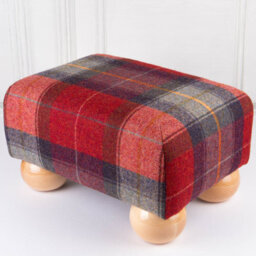 Small Tartan Footstool - Eltham Claret Red - Natural Gloss Bun Feet - thumbnail 5