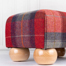 Small Tartan Footstool - Eltham Claret Red - Natural Gloss Bun Feet - thumbnail 3