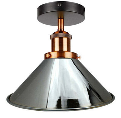 Pack Of 2 Semi Flush Ceiling Light Electroplated Chrome Finish With Metal E27 Base Holder And Cone Lampshade - image 1