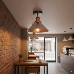Pack Of 2 Semi Flush Ceiling Light Electroplated Chrome Finish With Metal E27 Base Holder And Cone Lampshade - thumbnail 2