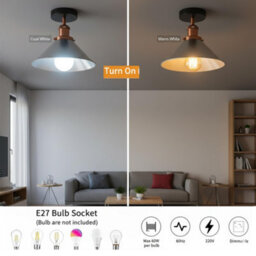 Pack Of 2 Semi Flush Ceiling Light Electroplated Chrome Finish With Metal E27 Base Holder And Cone Lampshade - thumbnail 5