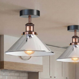 Pack Of 2 Semi Flush Ceiling Light Electroplated Chrome Finish With Metal E27 Base Holder And Cone Lampshade - thumbnail 7