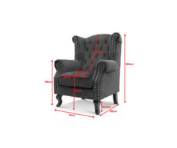Velvet Wingback Fireside Chair Armchair With Buttons Emerald Green - thumbnail 8