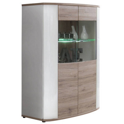 Arte Rondo 30 Display Cabinet In White Gloss & Oak San Remo - 1000mm X 1300mm X 400mm - Modern Elegance With Illuminable Shelf - image 1