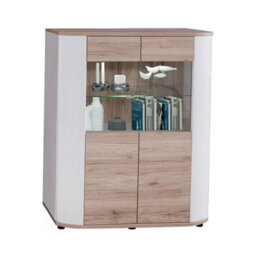 Arte Rondo 30 Display Cabinet In White Gloss & Oak San Remo - 1000mm X 1300mm X 400mm - Modern Elegance With Illuminable Shelf - thumbnail 2