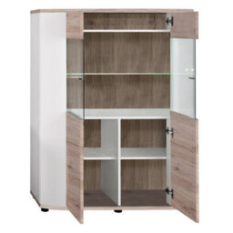 Arte Rondo 30 Display Cabinet In White Gloss & Oak San Remo - 1000mm X 1300mm X 400mm - Modern Elegance With Illuminable Shelf - thumbnail 3