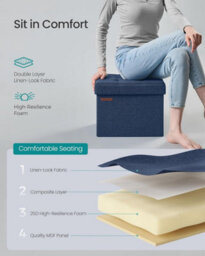 Songmics Storage Chair, Ottoman, Compact Foldable Footrest For Dorms Or Bedrooms, Light Denim Blue - thumbnail 4