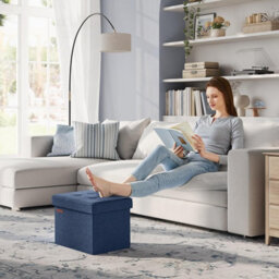 Storage Chair, Ottoman, Compact Foldable Footrest For Dorms Or Bedrooms, Light Denim Blue