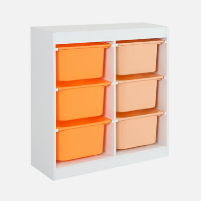 Sweeek - Children's Storage Unit With 6 Plastic Bins White Orange/peach 81.5X30X89 Cm - Sora - image 1