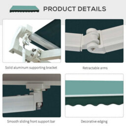 Outsunny Garden Sun Shade Canopy Retractable Awning, 3 X 2.5M, Green - thumbnail 7