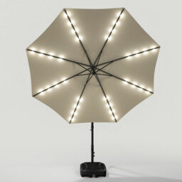Living And Home 3M Led Lighted Large Garden Cantilever Patio Parasol Sun Shade Banana Umbrella Crank Tilt With Fillable Base, Beige - thumbnail 4