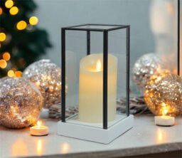 Netagon Xmas Haus Hurricane Glass Artificial Candle Holder With Large Led Candle Battery Operated - thumbnail 1