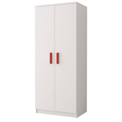 Arte Smyk 06 White Matt Hinged Wardrobe W800mm H1930mm D500mm With Striking Red Handles - image 1