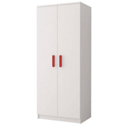 Arte Smyk 06 White Matt Hinged Wardrobe W800mm H1930mm D500mm With Striking Red Handles - thumbnail 1