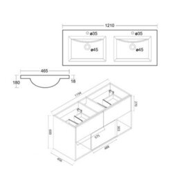 Homestylestore 1210mm Dark Oak Wall Hung Bathroom Vanity Unit With Double Basin - thumbnail 3