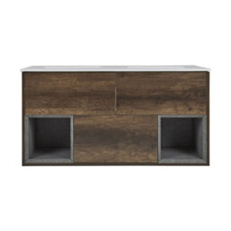 Homestylestore 1210mm Dark Oak Wall Hung Bathroom Vanity Unit With Double Basin - thumbnail 1