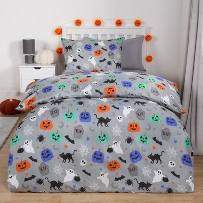 OHS Halloween Duvet Cover Pillowcase Bedding Set Kids Childrens Pumpkin Single Quilt - image 1