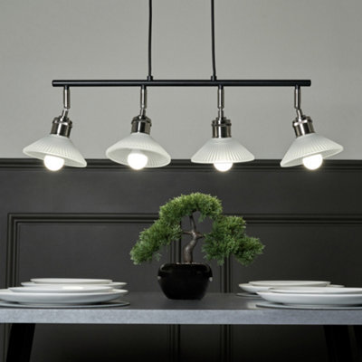 Litecraft Aya 4 Light Industrial Style Diner Pendant - Satin Nickel - image 1