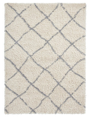 Cream Grey Shaggy Rug, 45mm Thickness Stain-Resistant Geometric Rug, Modern Moroccan Rug For Dining Room-120Cm X 170Cm - image 1