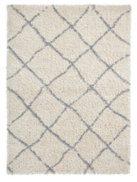 Cream Grey Shaggy Rug, 45mm Thickness Stain-Resistant Geometric Rug, Modern Moroccan Rug For Dining Room-120Cm X 170Cm
