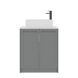 Royal Bathrooms Royal Bathroom Elmore 700mm Matt Pebble Grey Freestanding Bathroom Vanity Unit 2 Door Plain White Worktop With Peak Basin - thumbnail 7