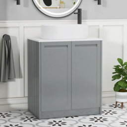Royal Bathrooms Royal Bathroom Elmore 700mm Matt Pebble Grey Freestanding Bathroom Vanity Unit 2 Door Plain White Worktop With Peak Basin - thumbnail 1