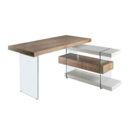 Angel Cerda Elegant Grey Wood And Tempered Glass Writing Desk With Walnut Top