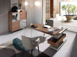 Angel Cerda Elegant Grey Wood And Tempered Glass Writing Desk With Walnut Top - thumbnail 2