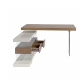 Angel Cerda Elegant Grey Wood And Tempered Glass Writing Desk With Walnut Top - thumbnail 6