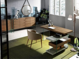 Angel Cerda Elegant Grey Wood And Tempered Glass Writing Desk With Walnut Top - thumbnail 3