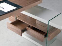 Angel Cerda Elegant Grey Wood And Tempered Glass Writing Desk With Walnut Top - thumbnail 4