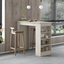 Decortie Swallow Modern 4-Tier Bar Kitchen Dining Table 117Cm 2 Seater Sandstone Storage Shelves H 102Cm