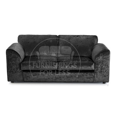 Furnishings For Less UK Crystal Crushed Velvet Fabric Fabric 3 Seater Sofa Black - Full Back - image 1