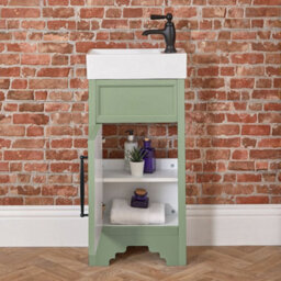 Homestylestore Pastel Green 400mm Bathroom Vanity Unit And Black T Bar Handle - thumbnail 2