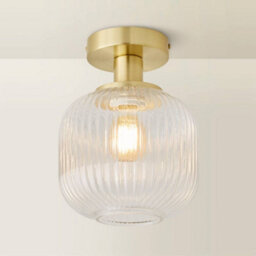 Valuelights Calpe Gold Semi Flush Ceiling Light With Ribbed Clear Glass Shade - thumbnail 3
