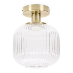 Valuelights Calpe Gold Semi Flush Ceiling Light With Ribbed Clear Glass Shade - thumbnail 2
